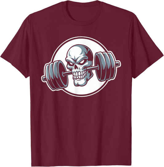Skeleton Weightlifting Fitness Exercise Bodybuilding T-Shirt - T-Shirt | Maroon
