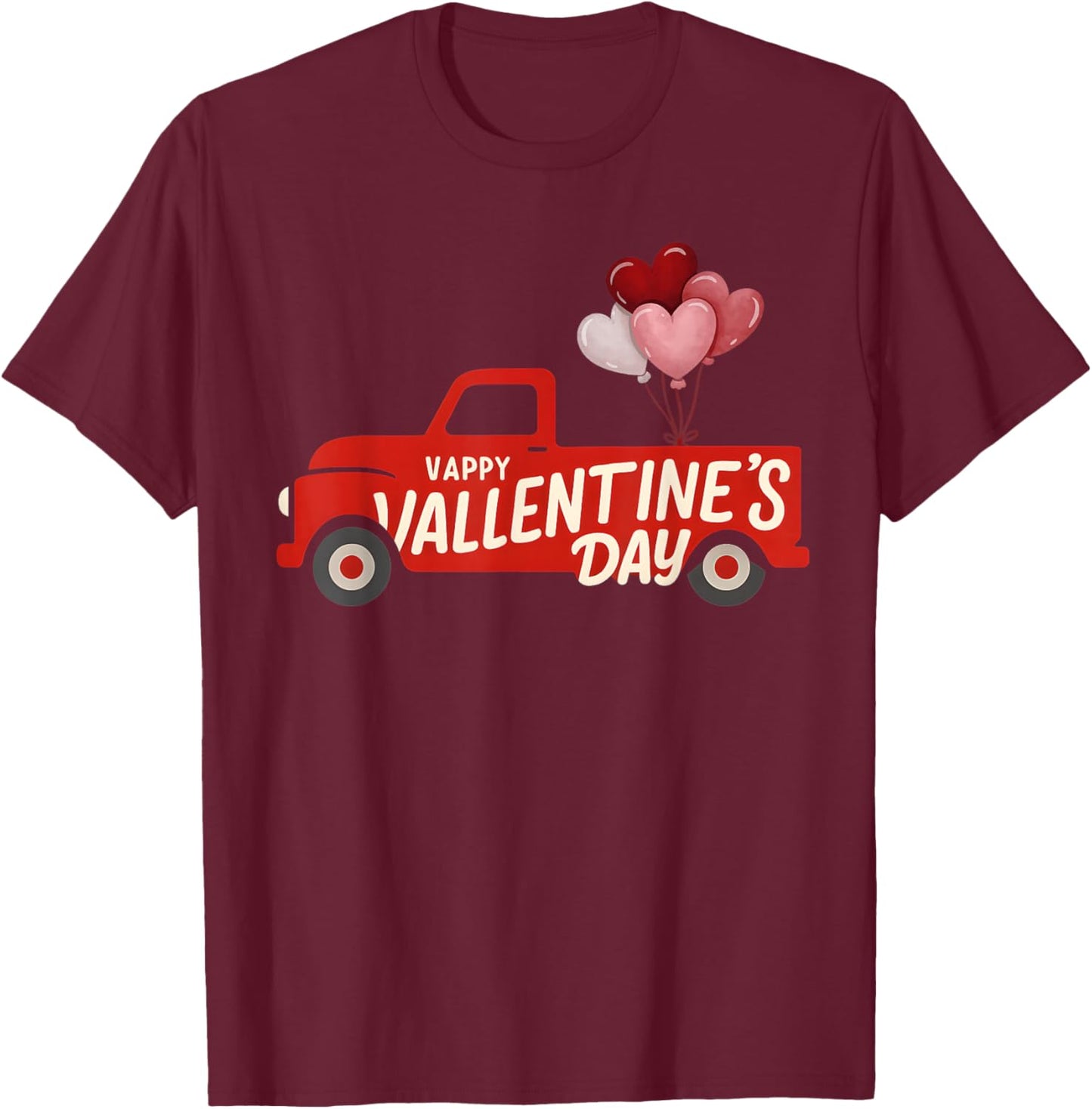 Funny Red Truck Hearts Valentines Day Country Farm Romance T-Shirt - T-Shirt | Maroon