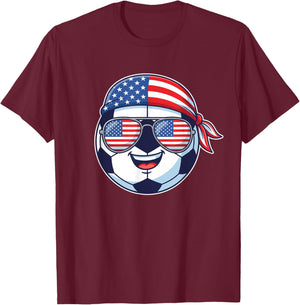 American Flag on Soccer Ball Wearing Sunglasses Bandana T-Shirt - T-Shirt | Maroon