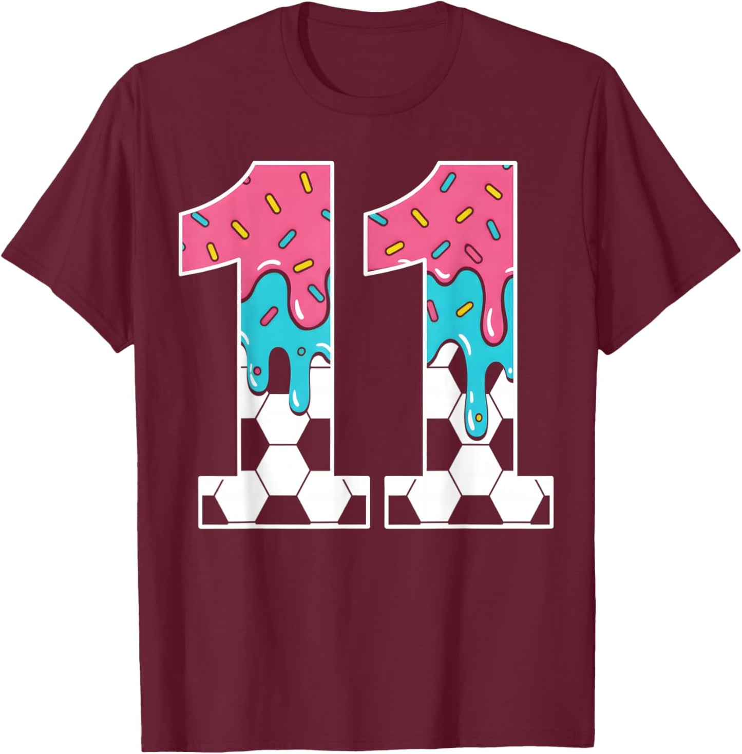 Soccer 11 Year Old Ice Cream Drip Youth 11th Birthday Boy 11 T-Shirt - T-Shirt | Maroon