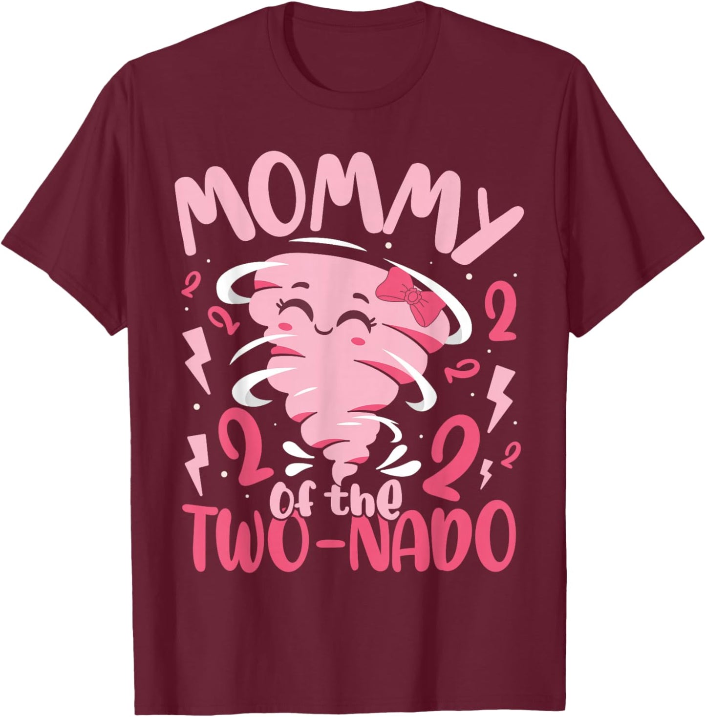 Mommy of The Two-nado Tornado Theme 2nd Birthday Party Kids T-Shirt - T-Shirt | Maroon