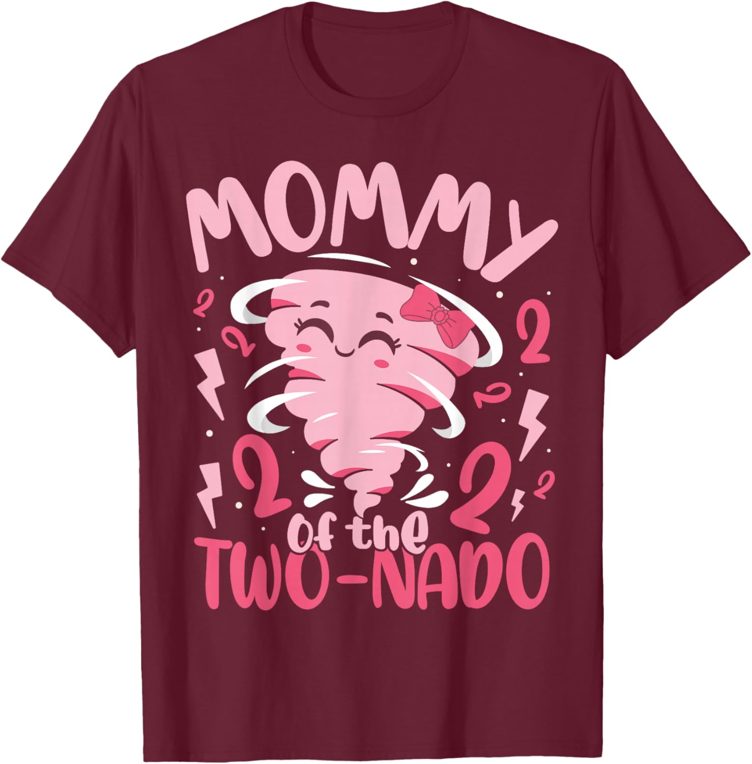 Mommy of The Two-nado Tornado Theme 2nd Birthday Party Kids T-Shirt - T-Shirt | Maroon