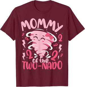 Mommy of The Two-nado Tornado Theme 2nd Birthday Party Kids T-Shirt - T-Shirt | Maroon