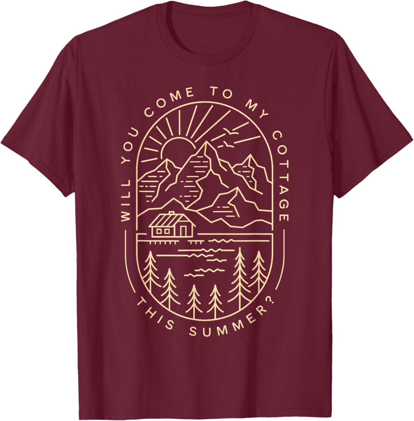 Cottage Coming WYCTMCTS Unique Summer Line Art T-Shirt - T-Shirt | Maroon