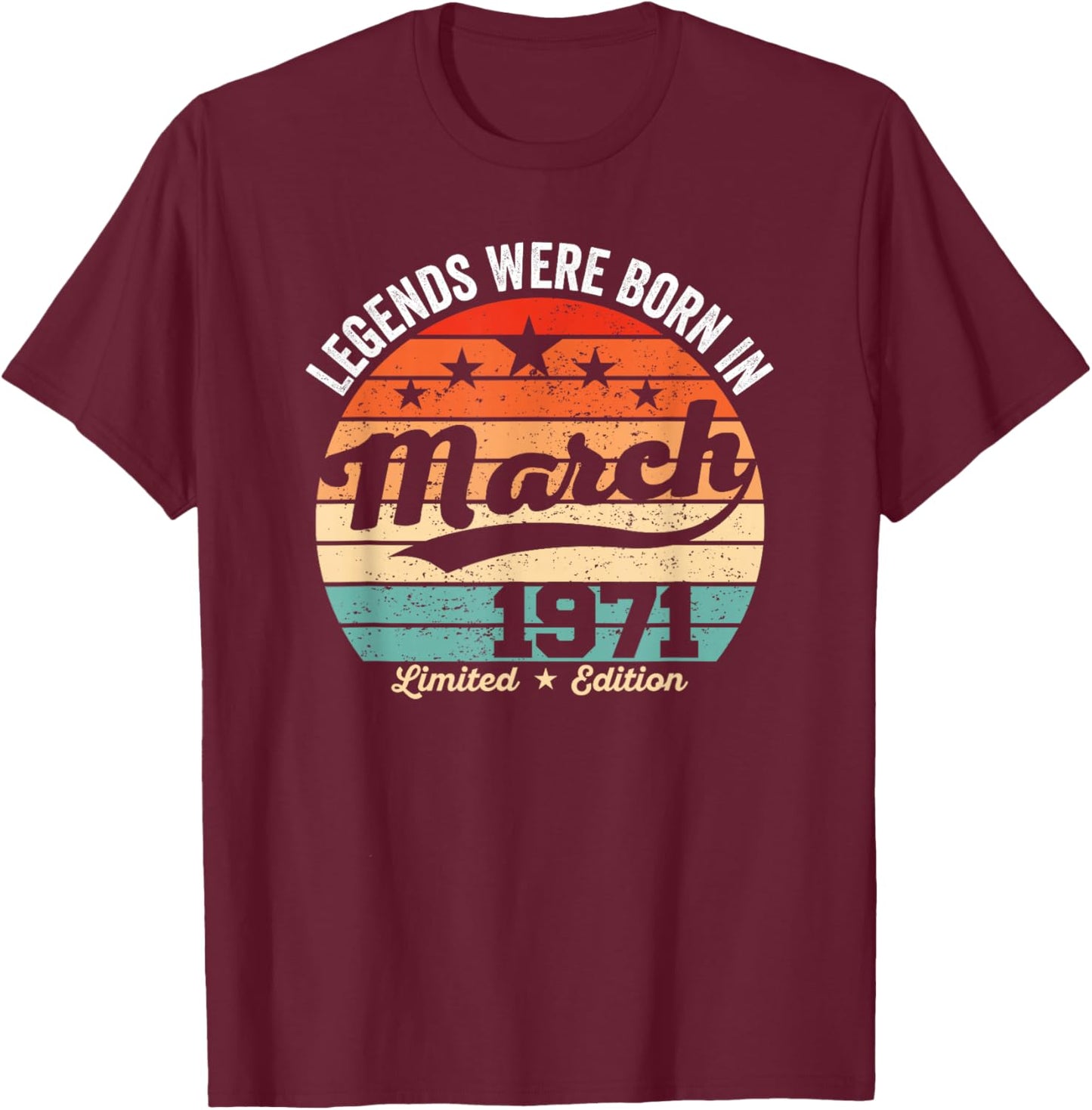 Vintage 55th Birthday Legends were Born in March 1971 T-Shirt - T-Shirt | Maroon