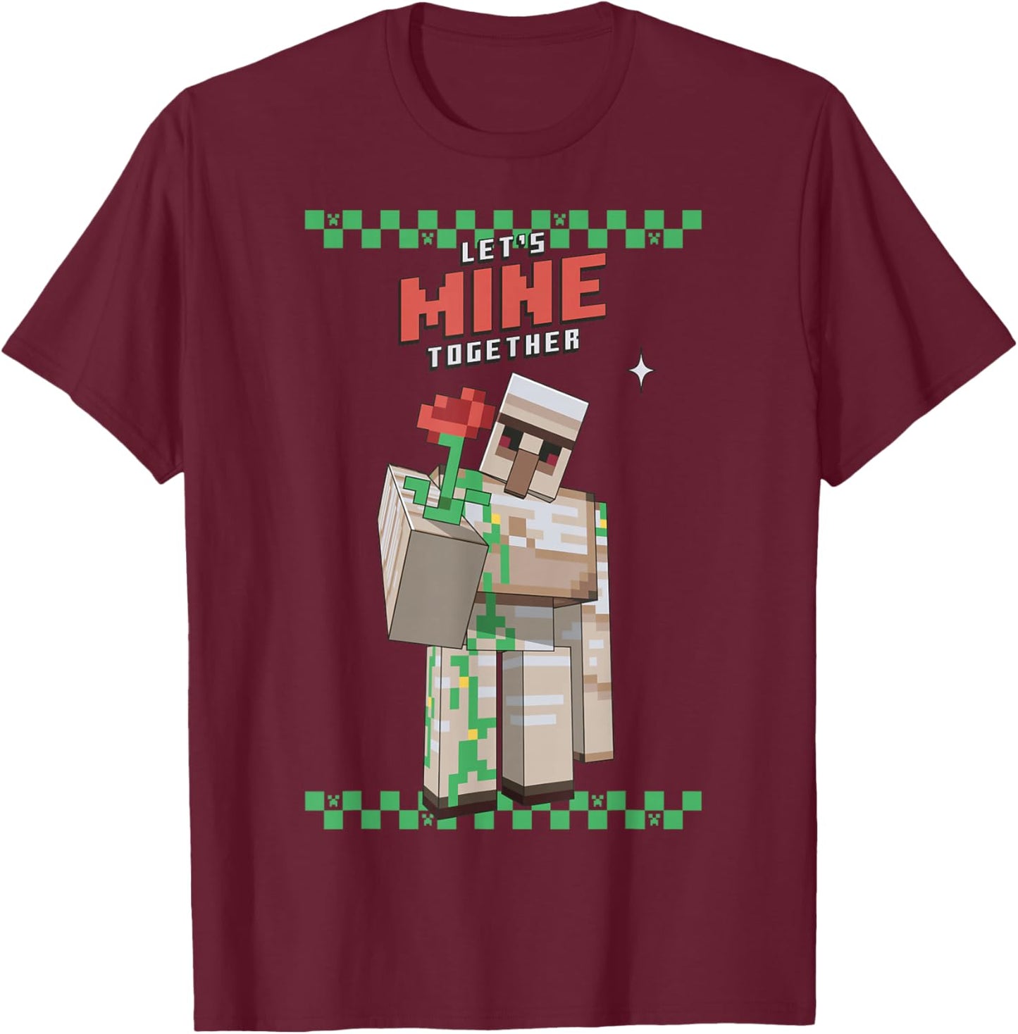 Minecraft Iron Golem Rose Sweet T-Shirt - T-Shirt | Maroon