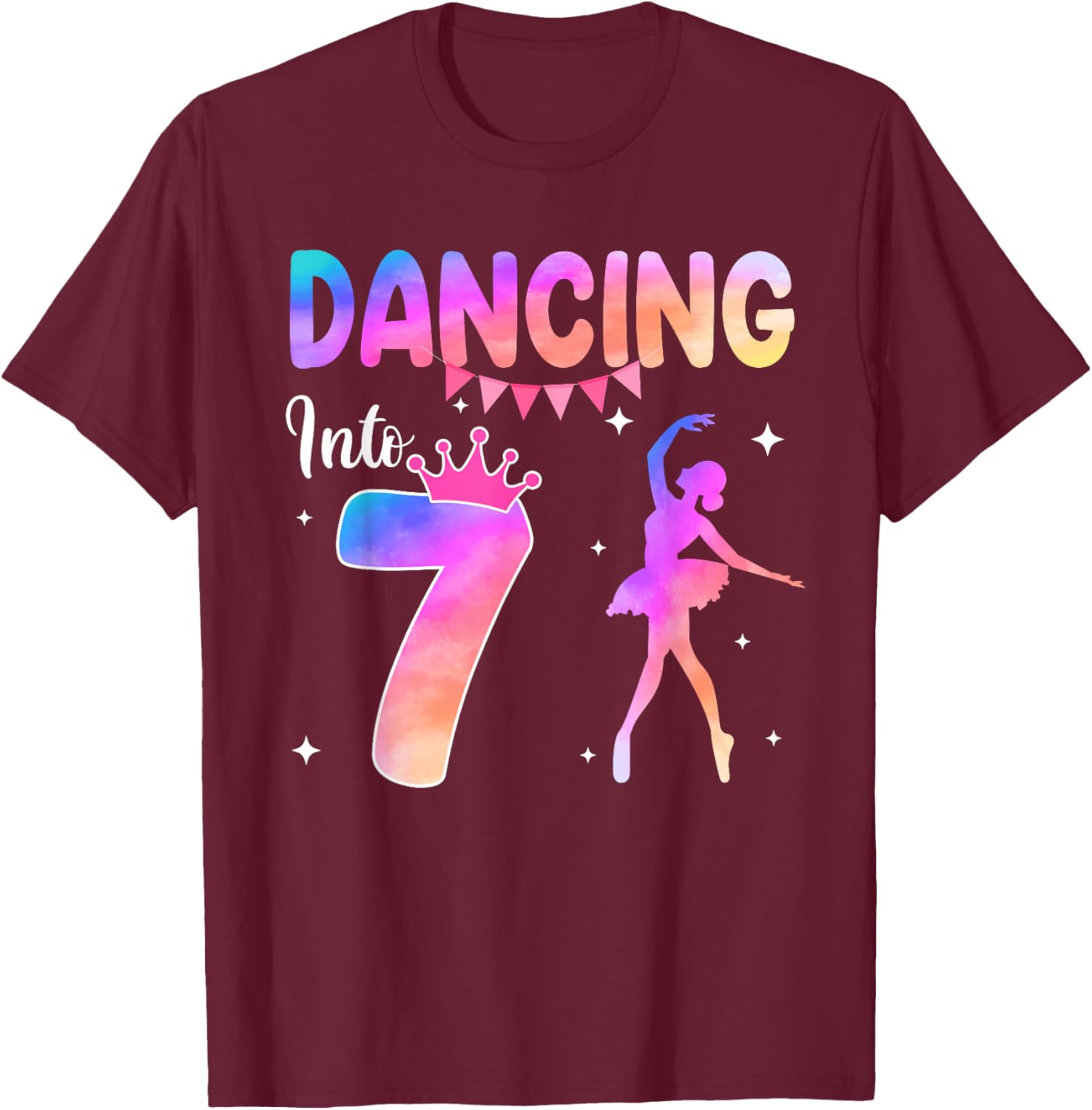 7 Years Old Ballet Dancer 7th Birthday Ballerina Party T-Shirt - T-Shirt | Maroon