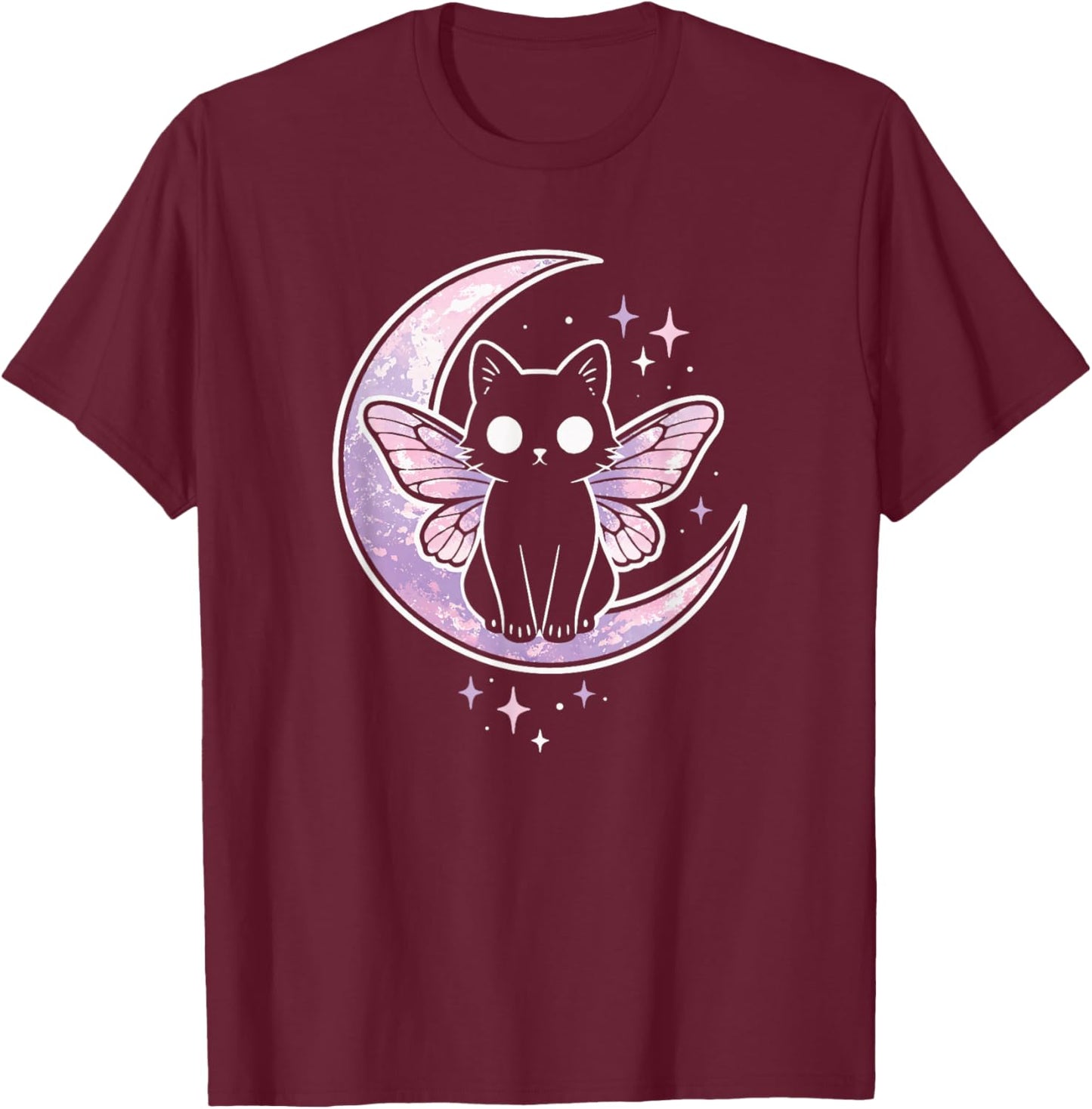 Cat Kitty Butterfly Moth Purple Pink Alt Kawaii Pastel Goth T-Shirt - T-Shirt | Maroon