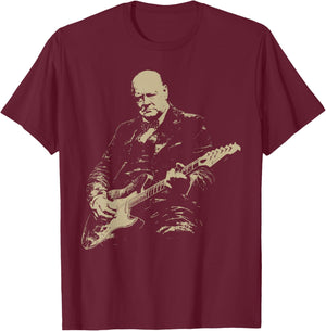 Winston Churchill Playing Electric Guitar Rocker Humor T-Shirt - T-Shirt | Maroon