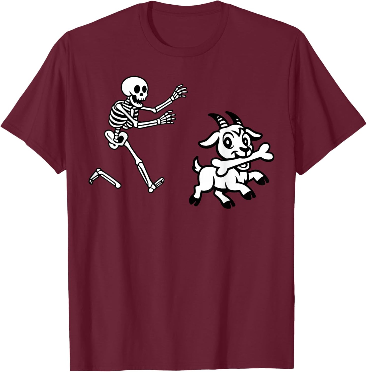Funny Goat Running Skeleton Halloween T-Shirt - T-Shirt | Maroon