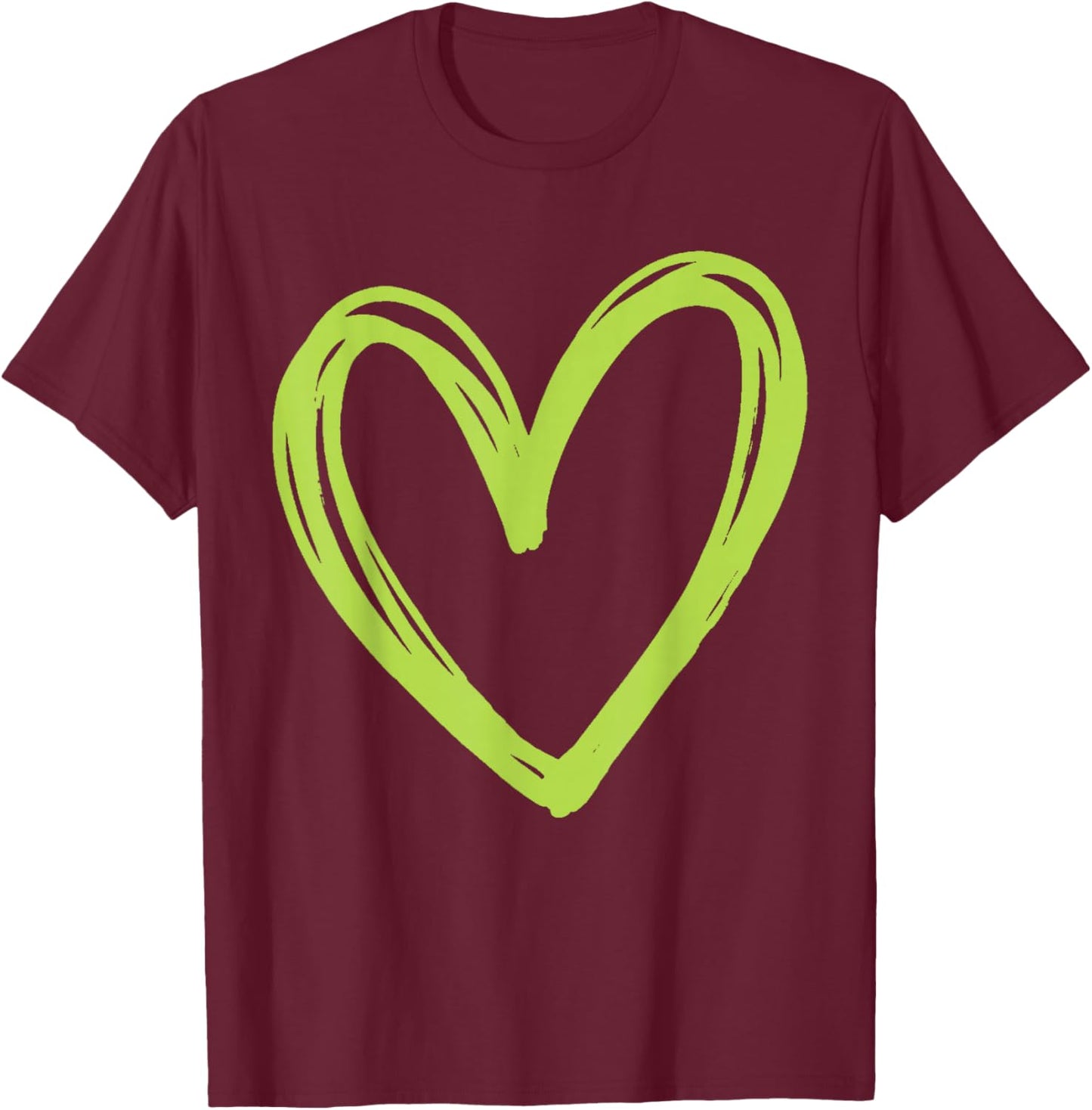 Female Women's Lime Green Heart Fashion Designer T-Shirt - T-Shirt | Maroon