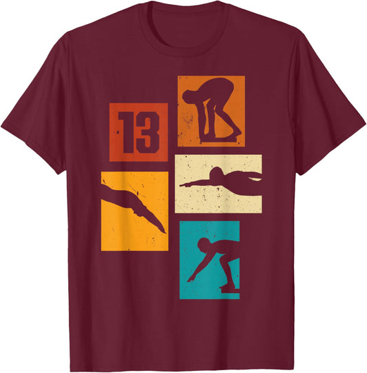 13th Birthday Swimmer Swimming 13 Year Old Boy T-Shirt - T-Shirt | Maroon