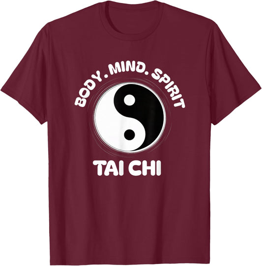Tai Chi Body Mind Wellness Meditation Ying Yang Spiritual T-Shirt - T-Shirt | Maroon
