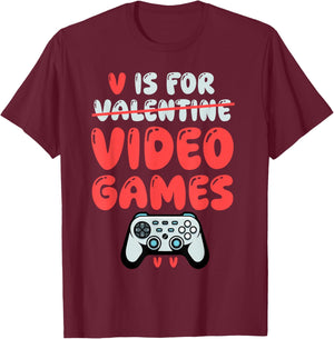 V is for Video Games Funny Gamer Play Game T-Shirt - T-Shirt | Maroon