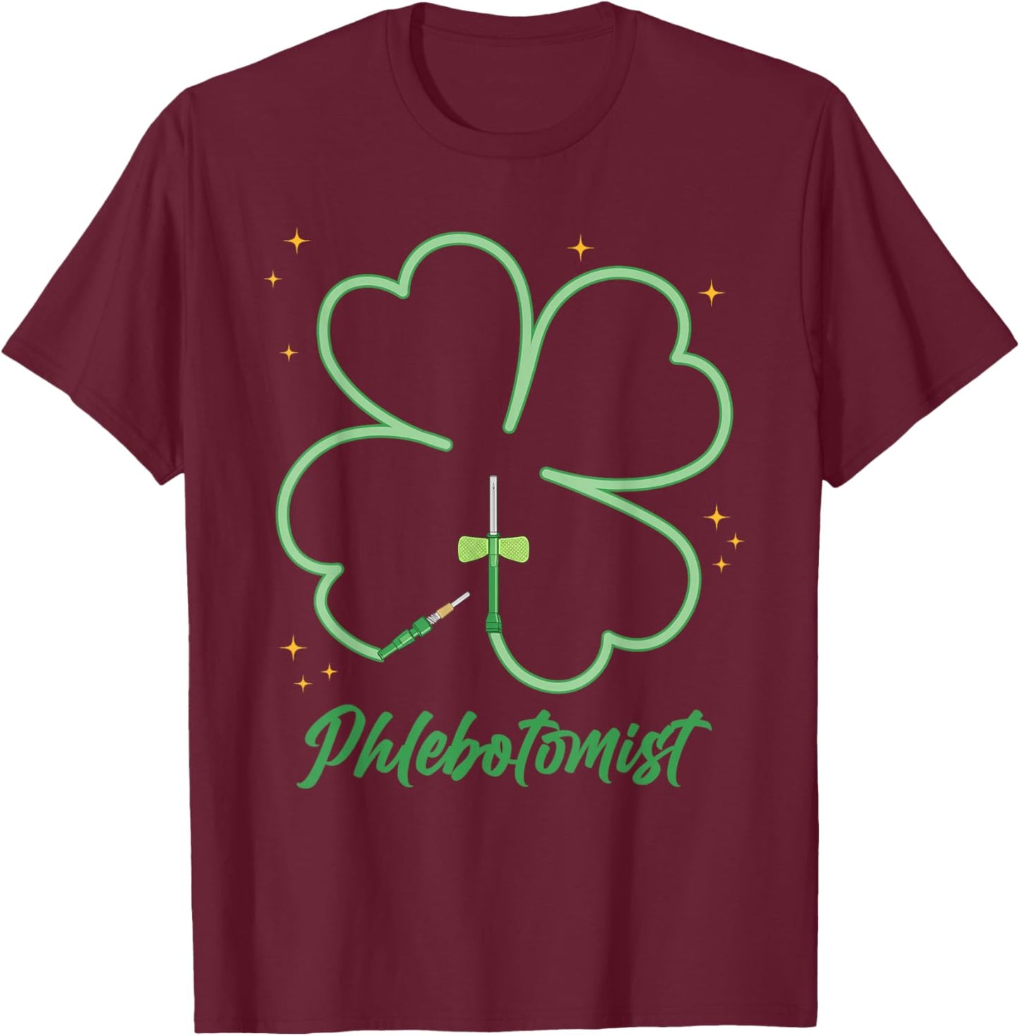 St Patrick’s Day Phlebotomist Shamrock Nurse Men Women T-Shirt - T-Shirt | Maroon