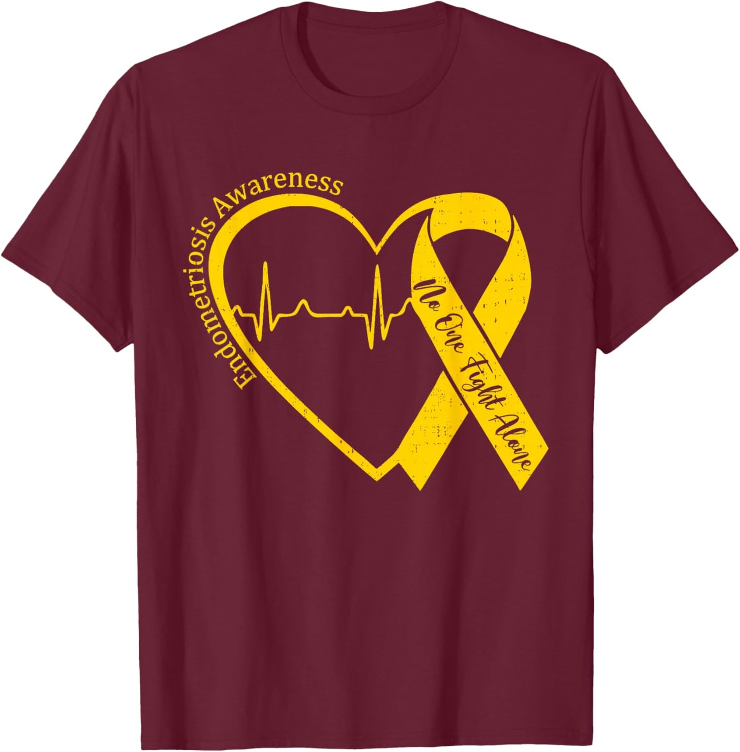 Endometriosis Awareness Heart Yellow Ribbon Endo Support T-Shirt - T-Shirt | Maroon