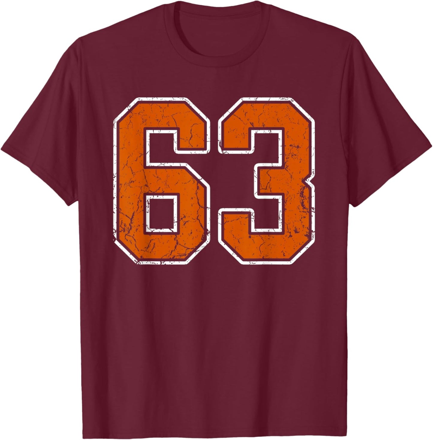 Grunge Burnt Orange and White #63 Sports Jersey Number 63 T-Shirt - T-Shirt | Maroon
