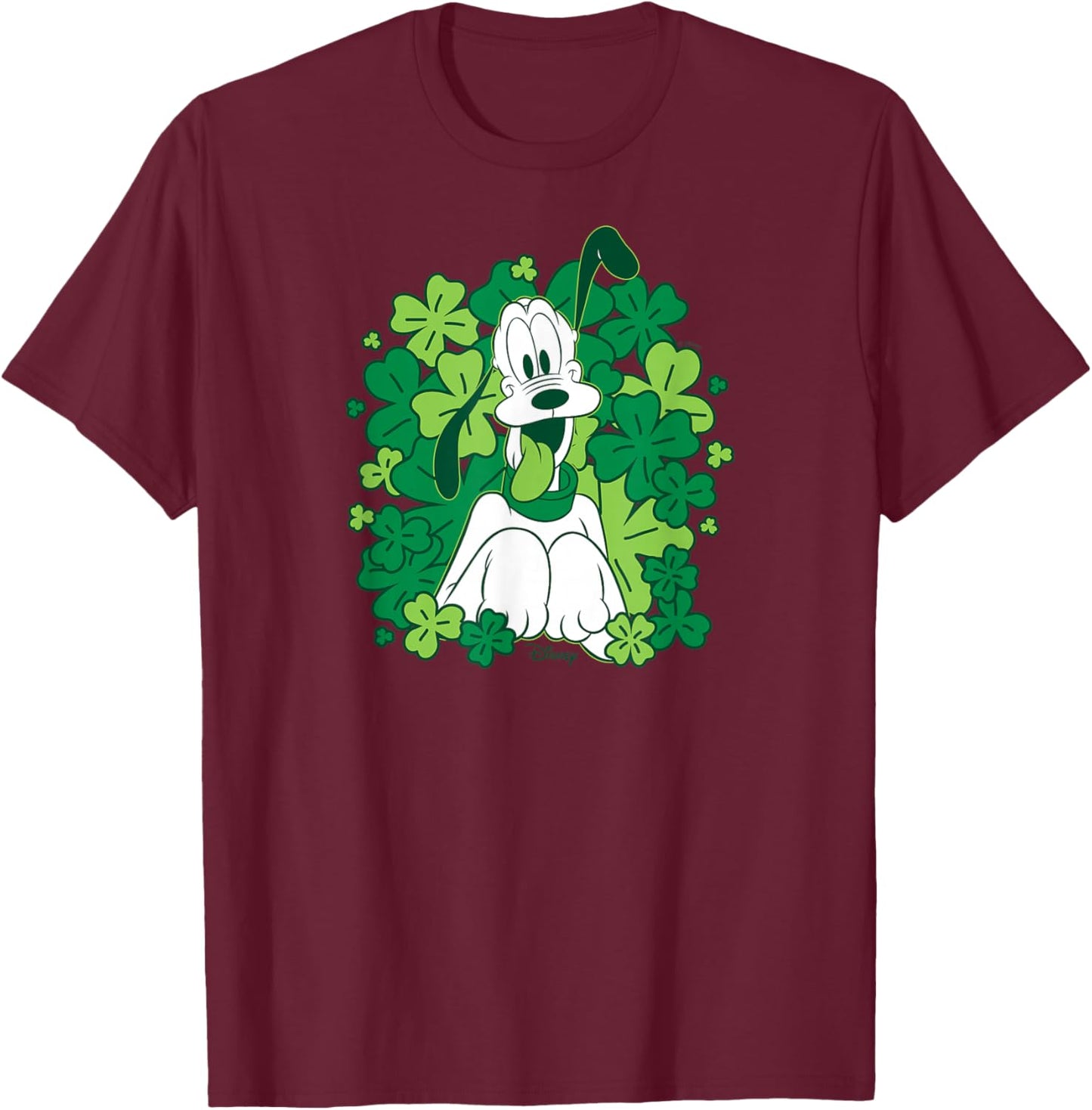 Disney Pluto St Patricks Day Lucky Clover T-Shirt - T-Shirt | Maroon