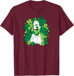 Disney Pluto St Patricks Day Lucky Clover T-Shirt - T-Shirt | Maroon