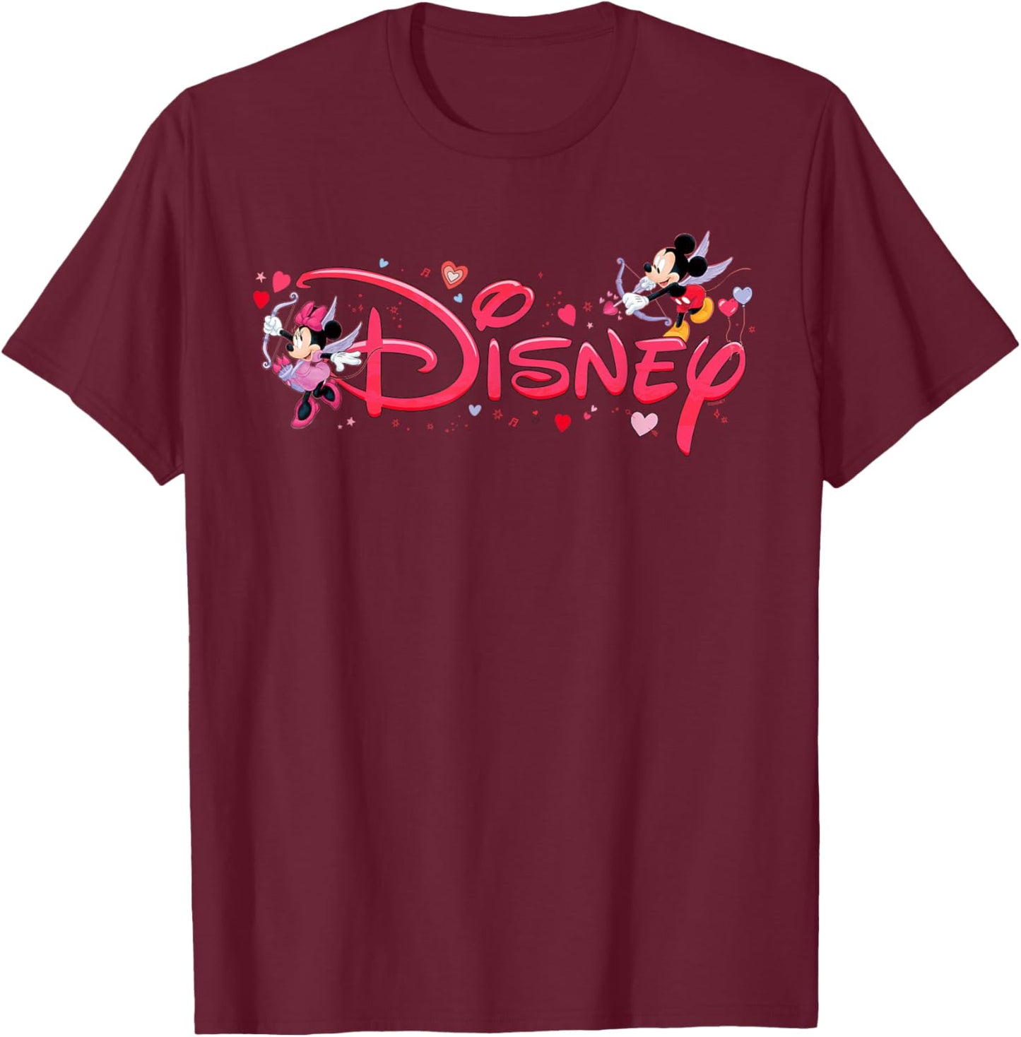 Disney Mickey & Minnie Valentine's Day Script Logo Trip T-Shirt - T-Shirt | Maroon