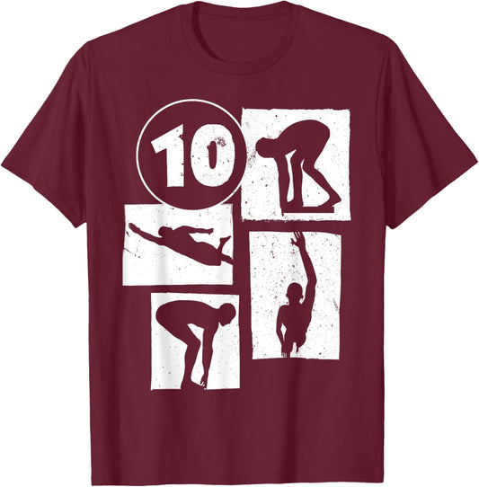 10th Birthday Swimmer Swimming 10 Year Old Boy T-Shirt - T-Shirt | Maroon