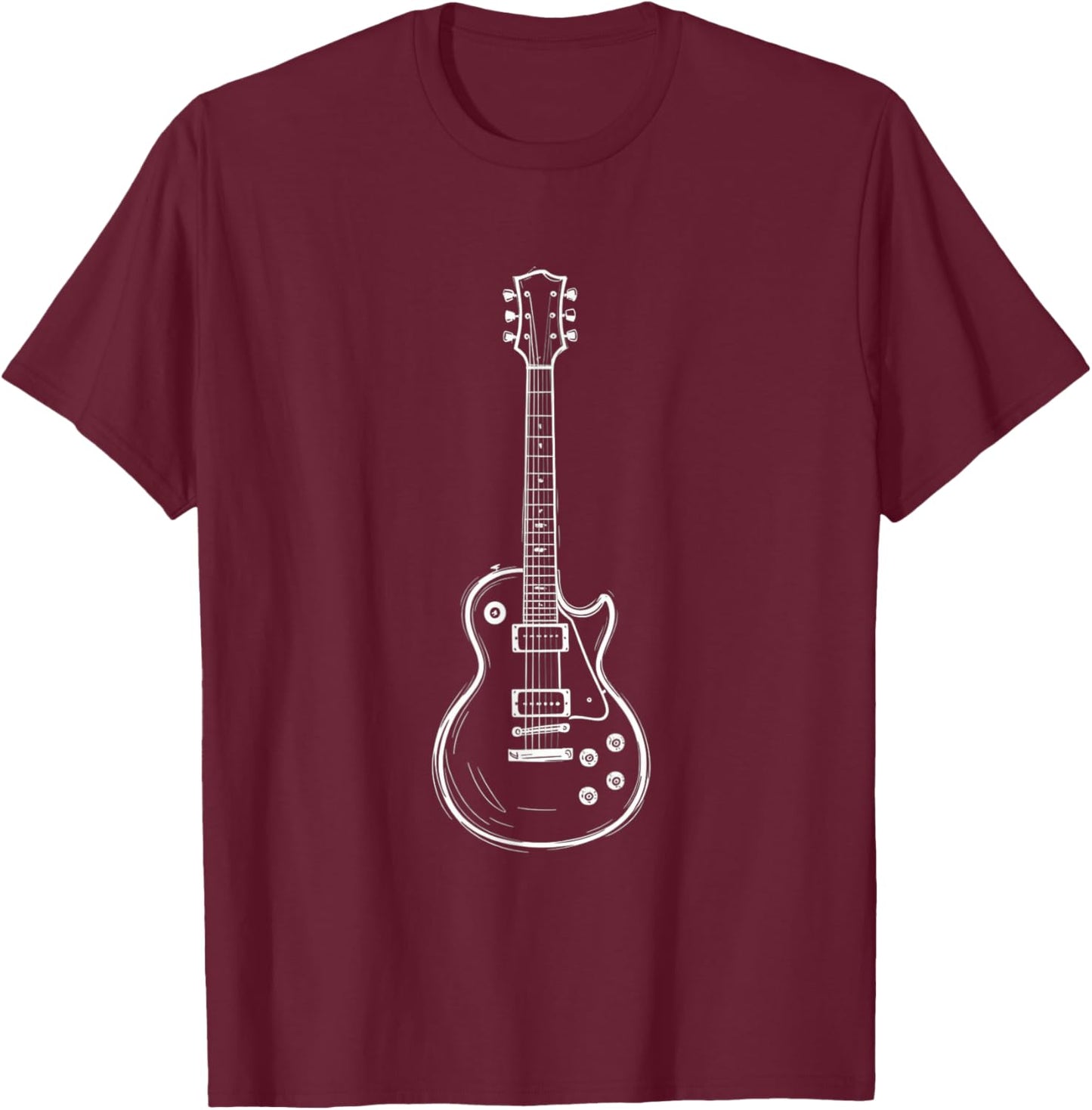 Minimal Guitar Line Art Funny Music Lover Guitarist Gifts T-Shirt - T-Shirt | Maroon