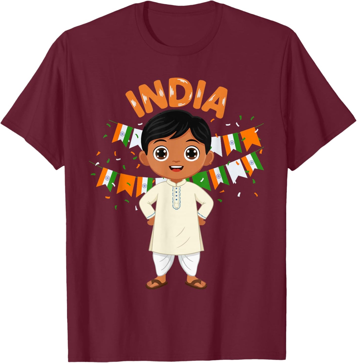 India Indian Boy Traditional Outfit Wear Flag Heritage T-Shirt - T-Shirt | Maroon