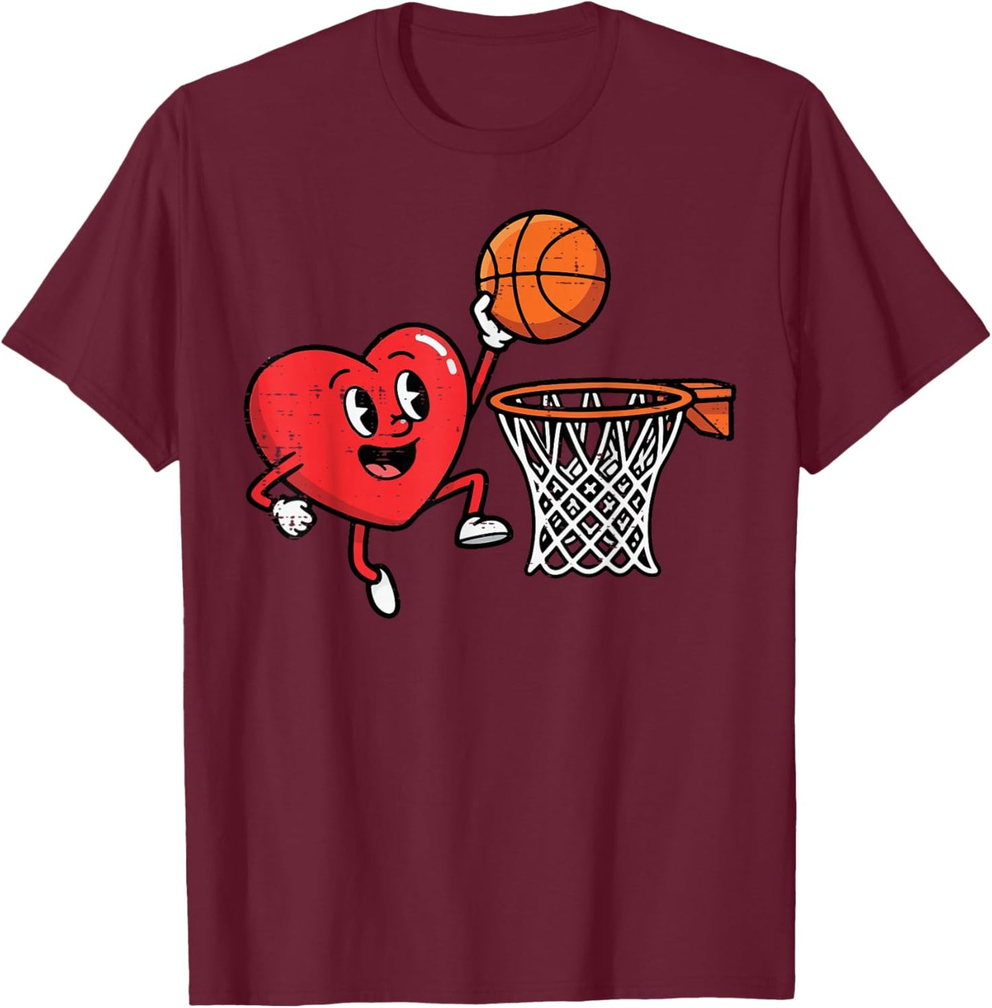 Valentines Day Basketball Heart Dunk Men Boys Kids Youth T-Shirt - T-Shirt | Maroon
