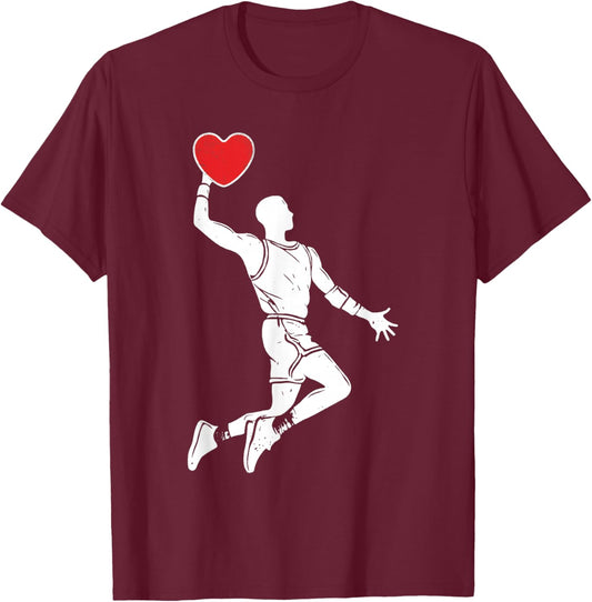 Valentine Basketball Heart Slam Dunk Player Sports Love Gift T-Shirt - T-Shirt | Maroon