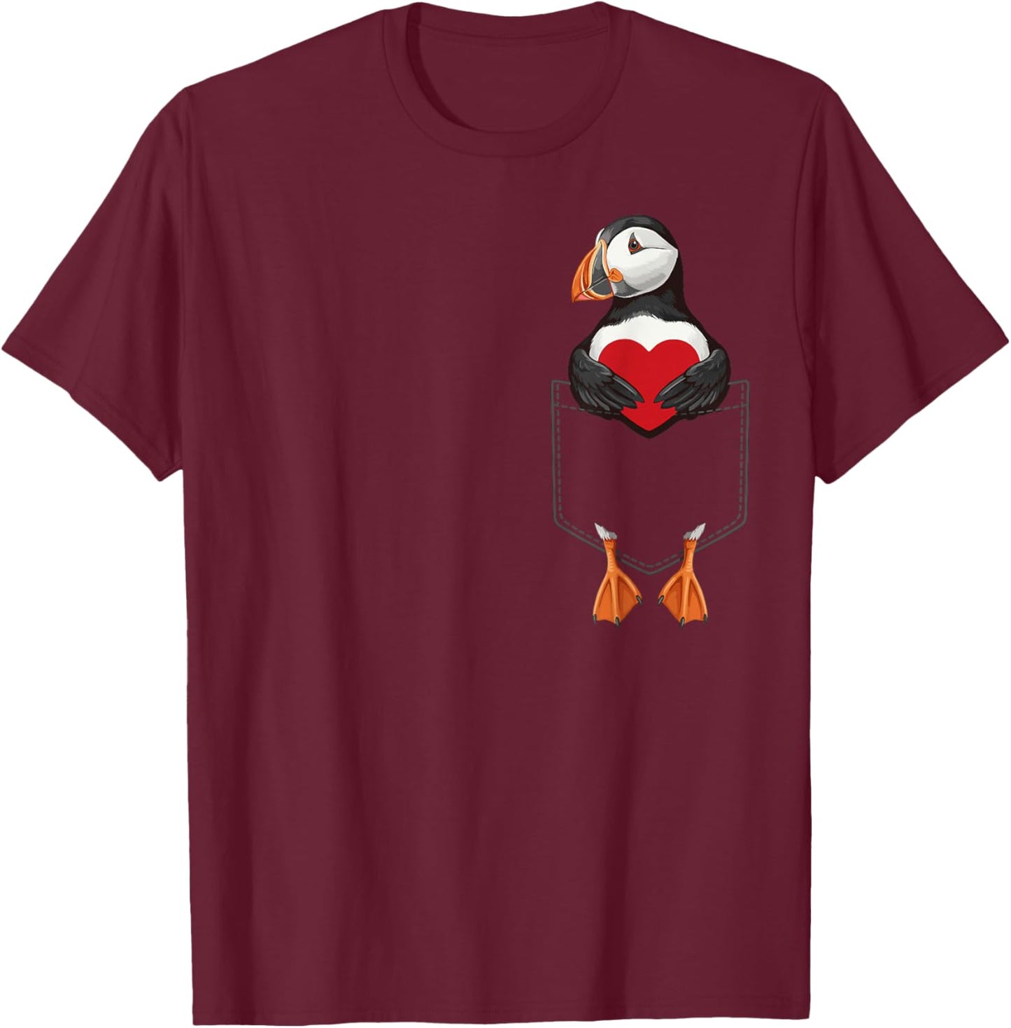 Cute Puffin in Pocket Seabird Lover Valentines T-Shirt - T-Shirt | Maroon
