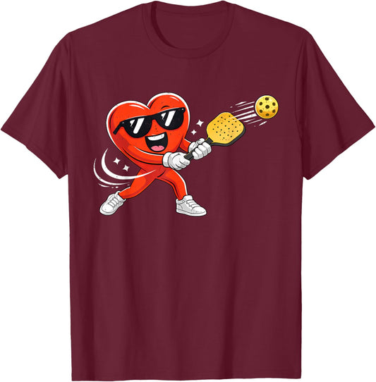 Valentine Pickleball Heart Sport Valentines Day Men Boy Kids T-Shirt - T-Shirt | Maroon
