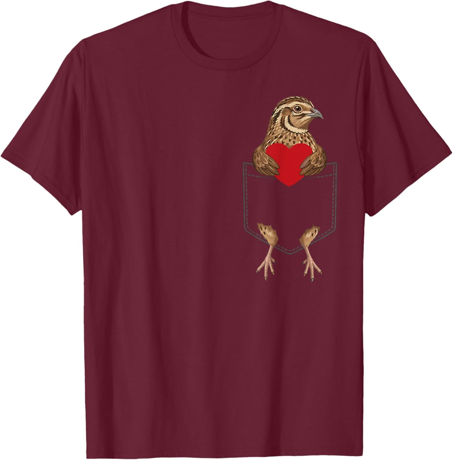 Cute Quail in Pocket Bird Lover Valentines T-Shirt - T-Shirt | Maroon