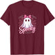 Spooky Ghost with Pink Bow T-Shirt - T-Shirt | Maroon