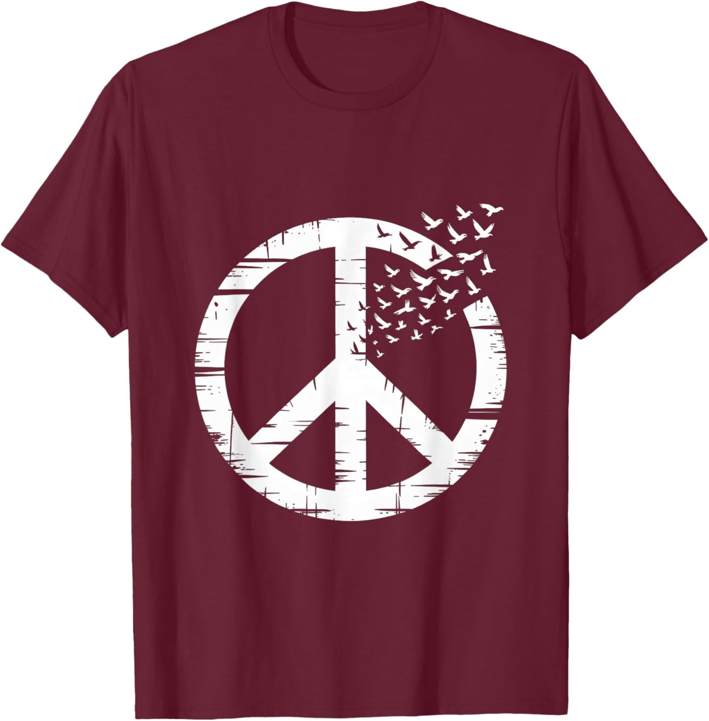 Peace Symbol Hippie Minimalist Flying Birds Activist T-Shirt - T-Shirt | Maroon
