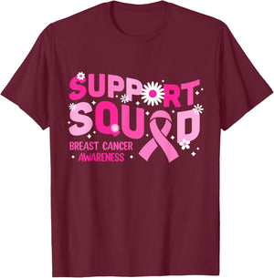 Pink Ribbon Support Squad Breast Cancer Awareness Women Girl T-Shirt - T-Shirt | Maroon