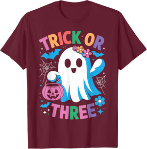Trick or Three Cute Ghost Groovy 3rd Birthday Girls Kids T-Shirt - T-Shirt | Maroon