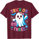 Trick or Three Cute Ghost Groovy 3rd Birthday Girls Kids T-Shirt - T-Shirt | Maroon