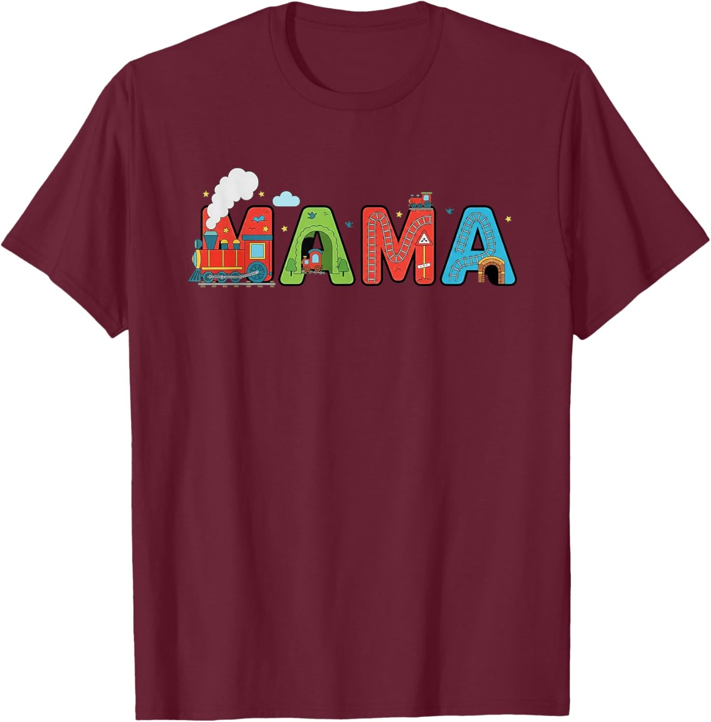Funny Mama Birthday Boy Choo Choo Train Kids Family Party T-Shirt - T-Shirt | Maroon