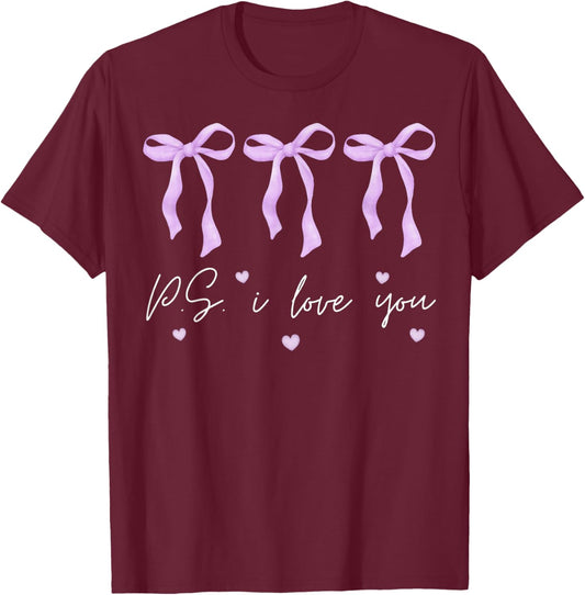 PS I Love You Day Valentine's Day Purple Heart Women Men Kid T-Shirt - T-Shirt | Maroon