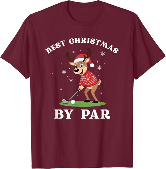 Best Christmas by Par Funny Reindeer Golfing Golfer T-Shirt - T-Shirt | Maroon