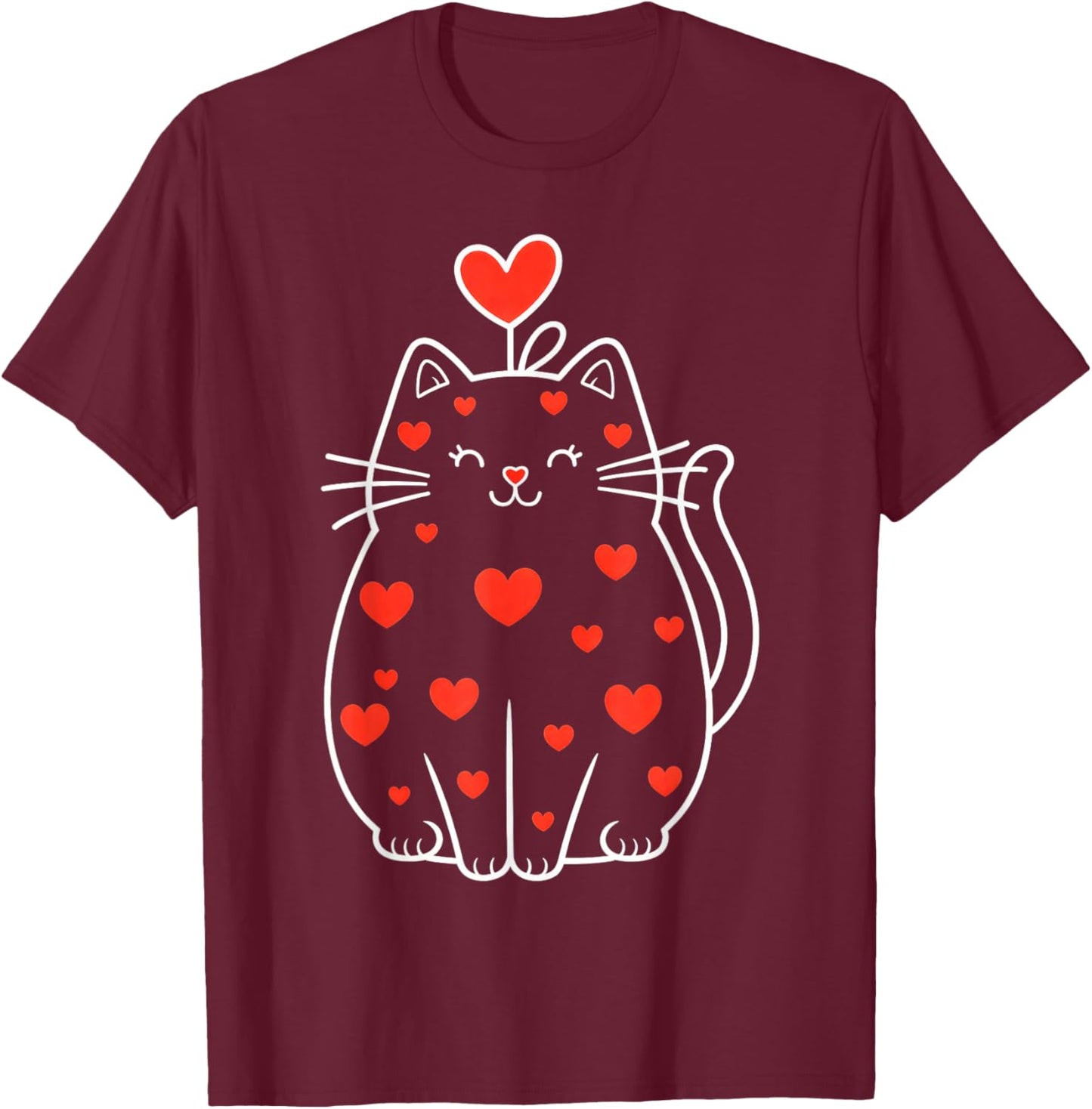 Heart Cat Valentine T-Shirt - T-Shirt | Maroon