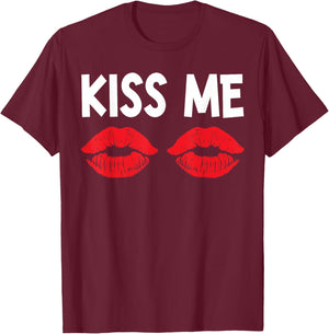 Kiss Me Funny Couples Valentine's Day Couple Matching T-Shirt - T-Shirt | Maroon