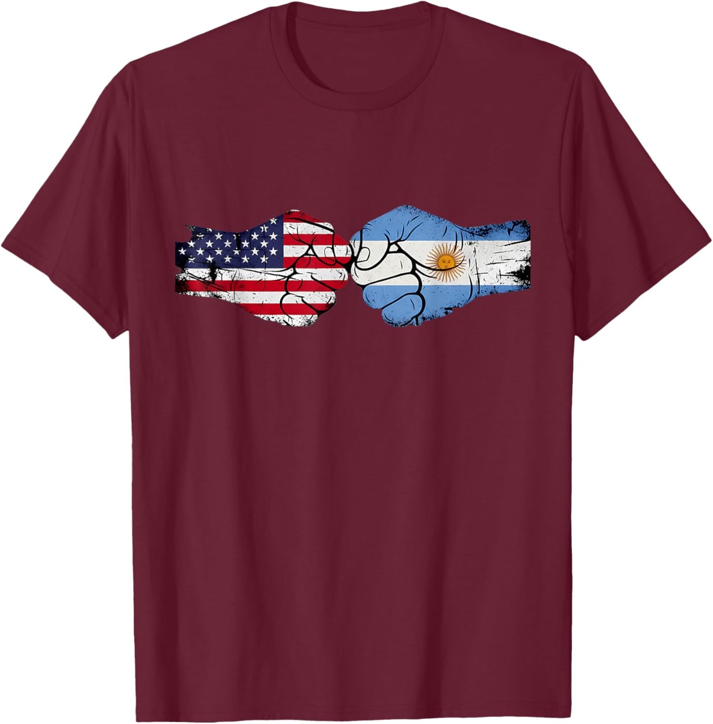 Argentina Handfist Half American Flag Half Argentinian Flag T-Shirt - T-Shirt | Maroon