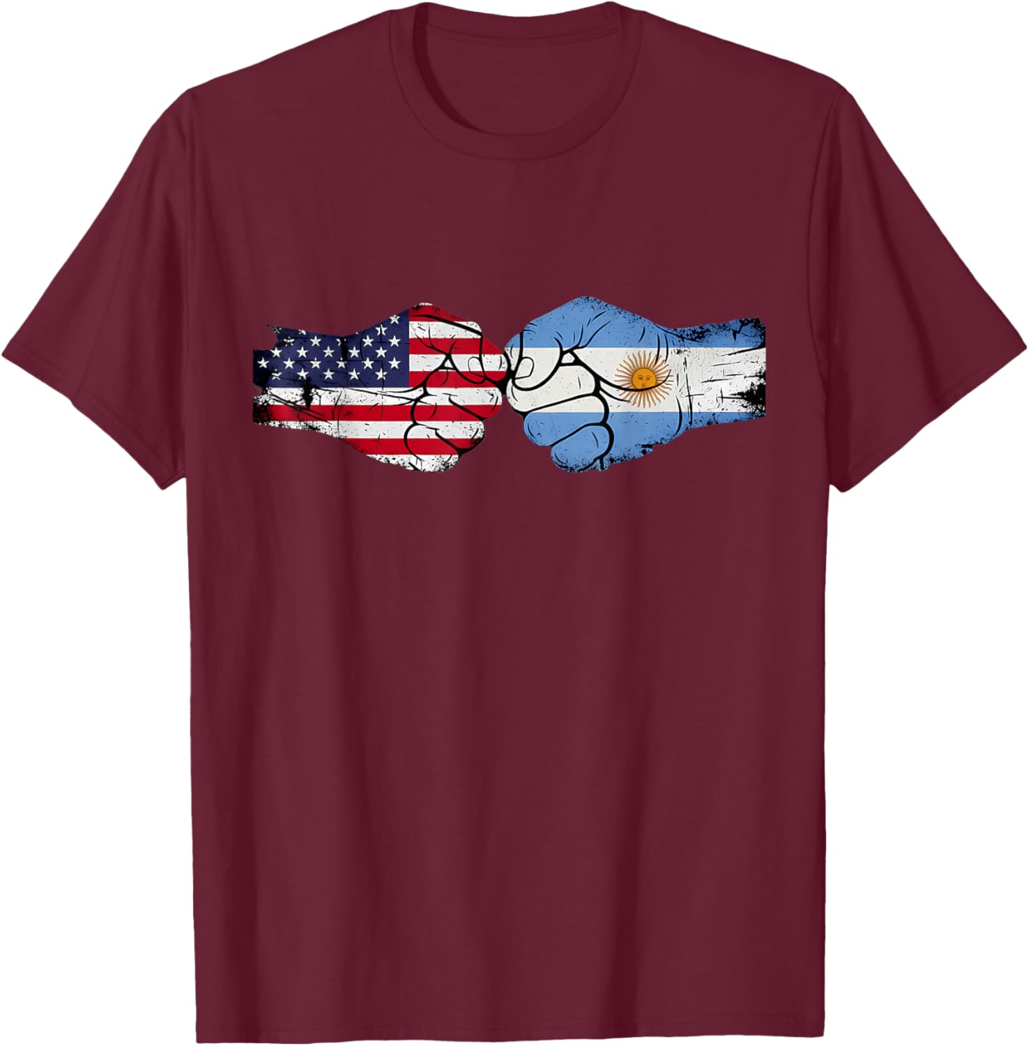Argentina Handfist Half American Flag Half Argentinian Flag T-Shirt - T-Shirt | Maroon