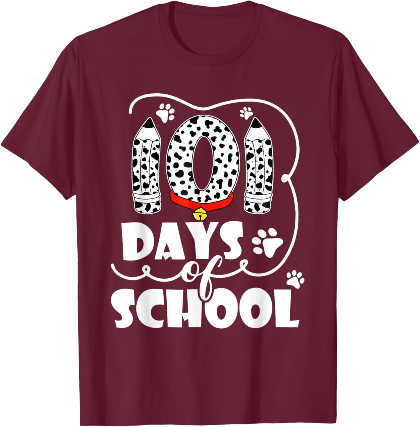 Happy 101 Days School Cute Dog 100 Days Smarter Student Kids T-Shirt - T-Shirt | Maroon