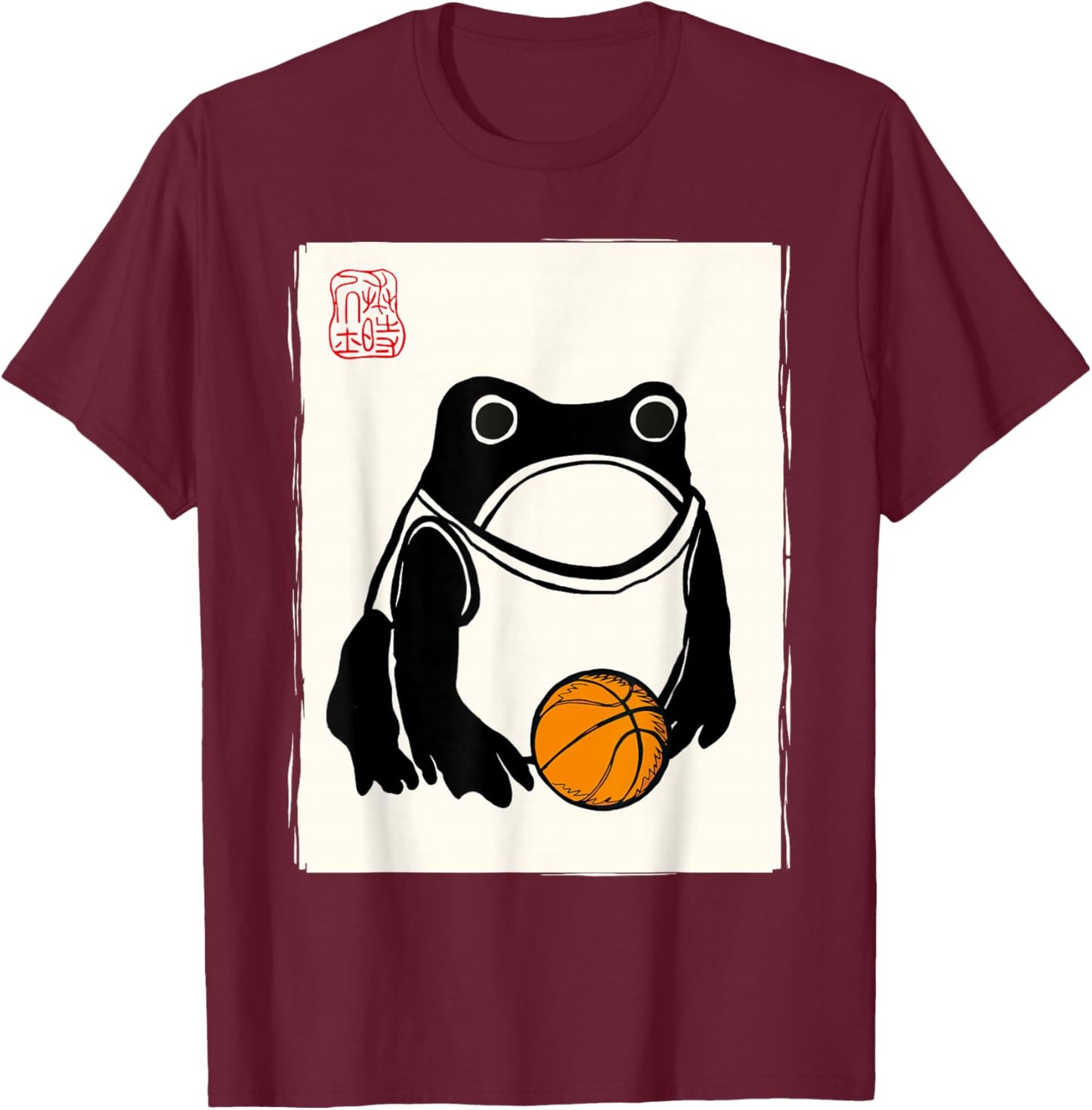 Japanese Grumpy Frog Basketball Player Funny Basketball T-Shirt - T-Shirt | Maroon