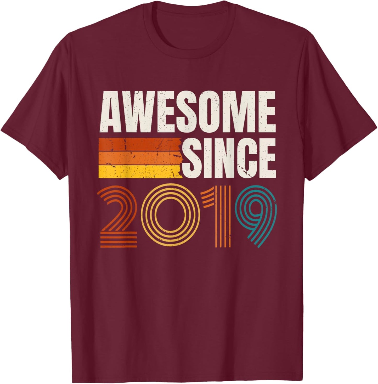 Awesome Since 2019 Vintage Year Retro Birthday T-Shirt - T-Shirt | Maroon