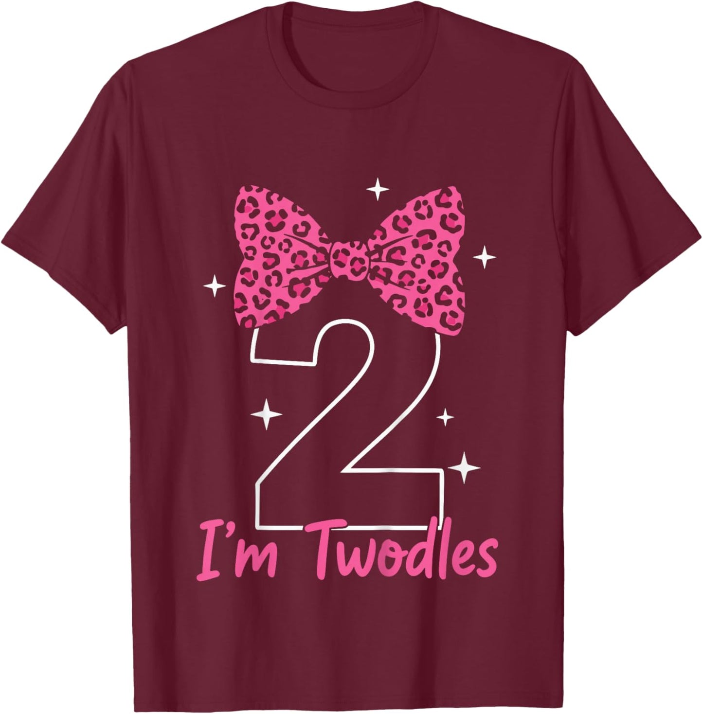 Kids I’m Twodles 2nd Birthday Girl Bow T Shirt T-Shirt - T-Shirt | Maroon