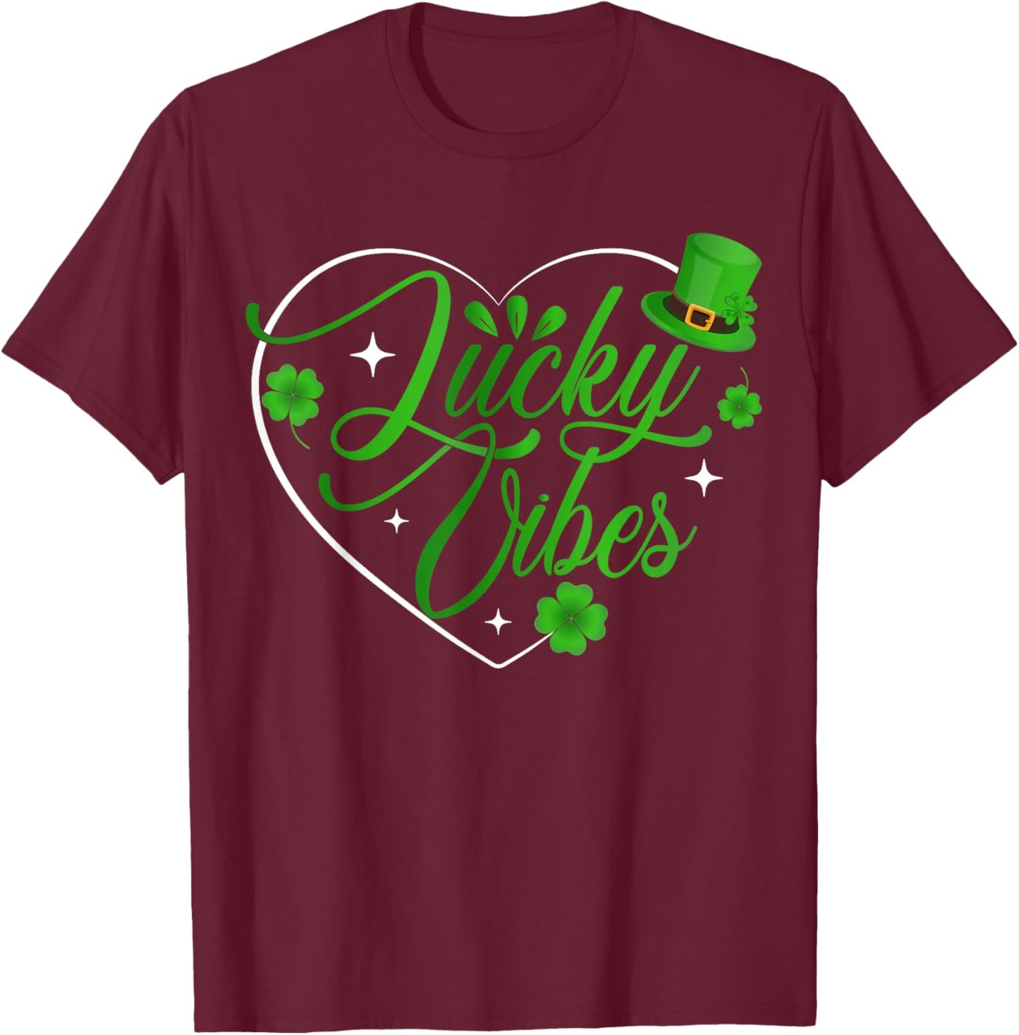 Lucky Vibes St Patrick’s Day Shirt Shamrock Heart T-Shirt - T-Shirt | Maroon