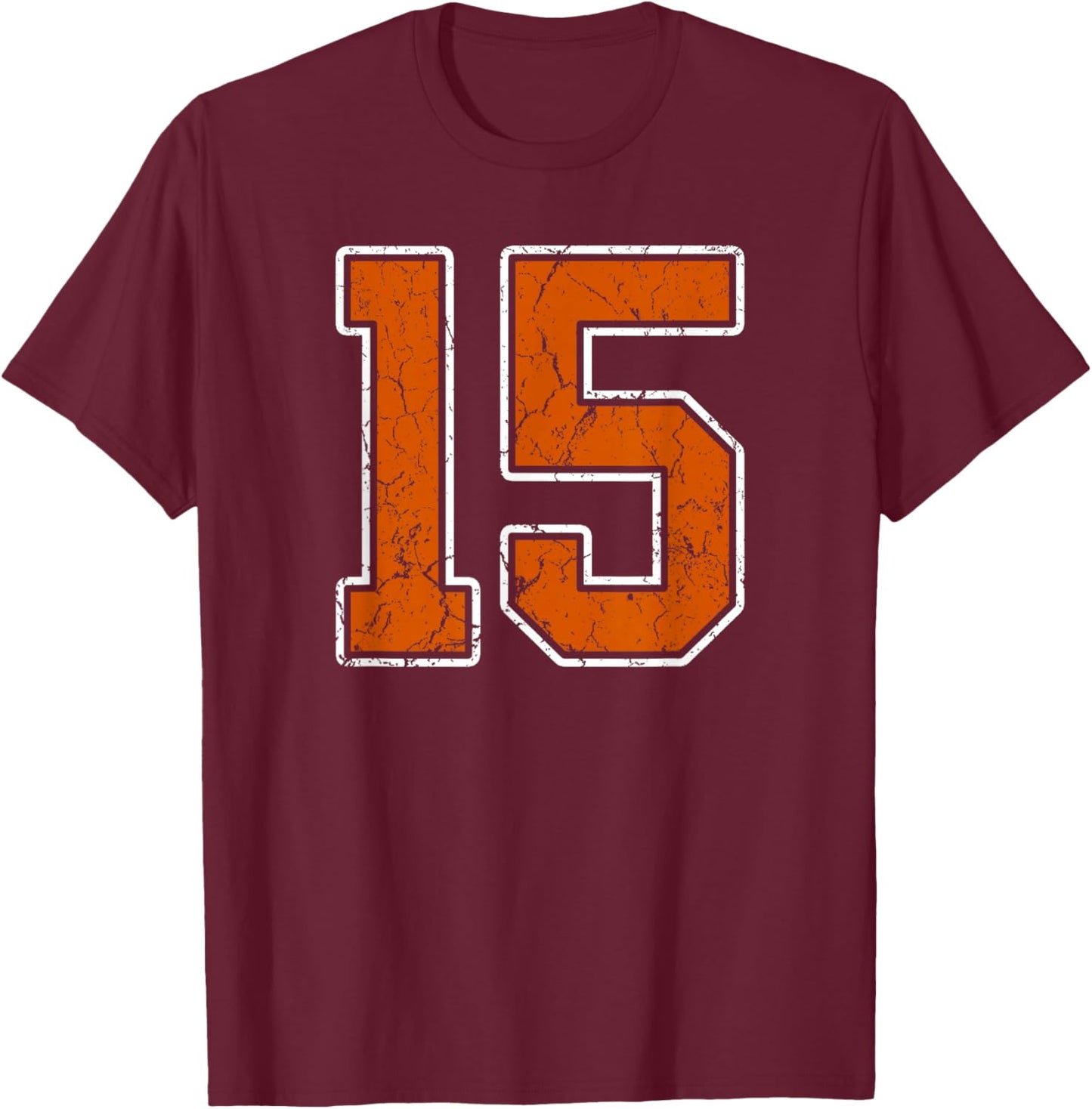 Grunge Burnt Orange and White #15 Sports Jersey Number 15 T-Shirt - T-Shirt | Maroon